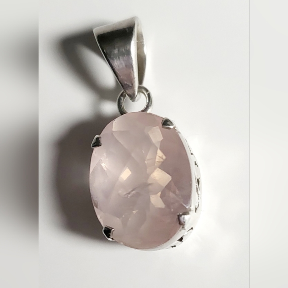 Sterling Platform Rose Quartz Pendant - .925 Sterling Silver - Picture 7 of 16